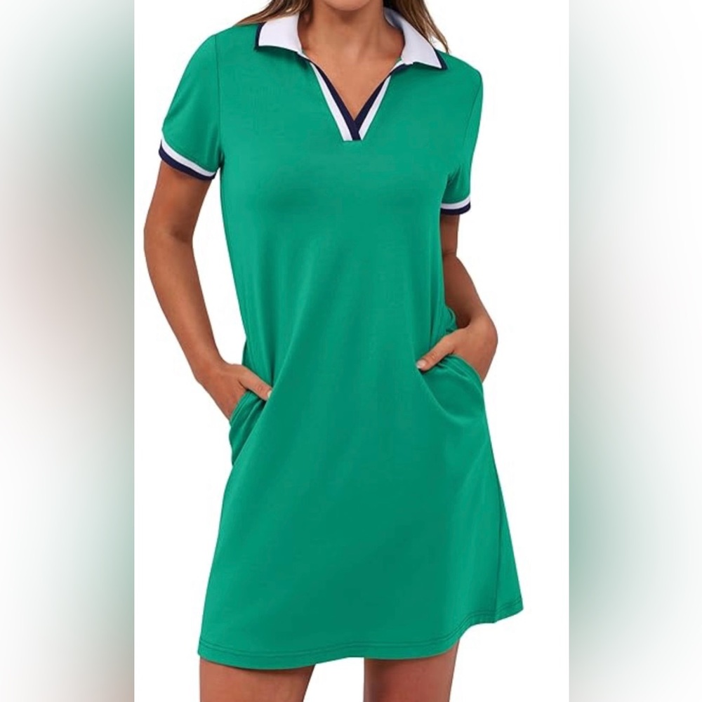 Green Polo Dress with Navy Trim